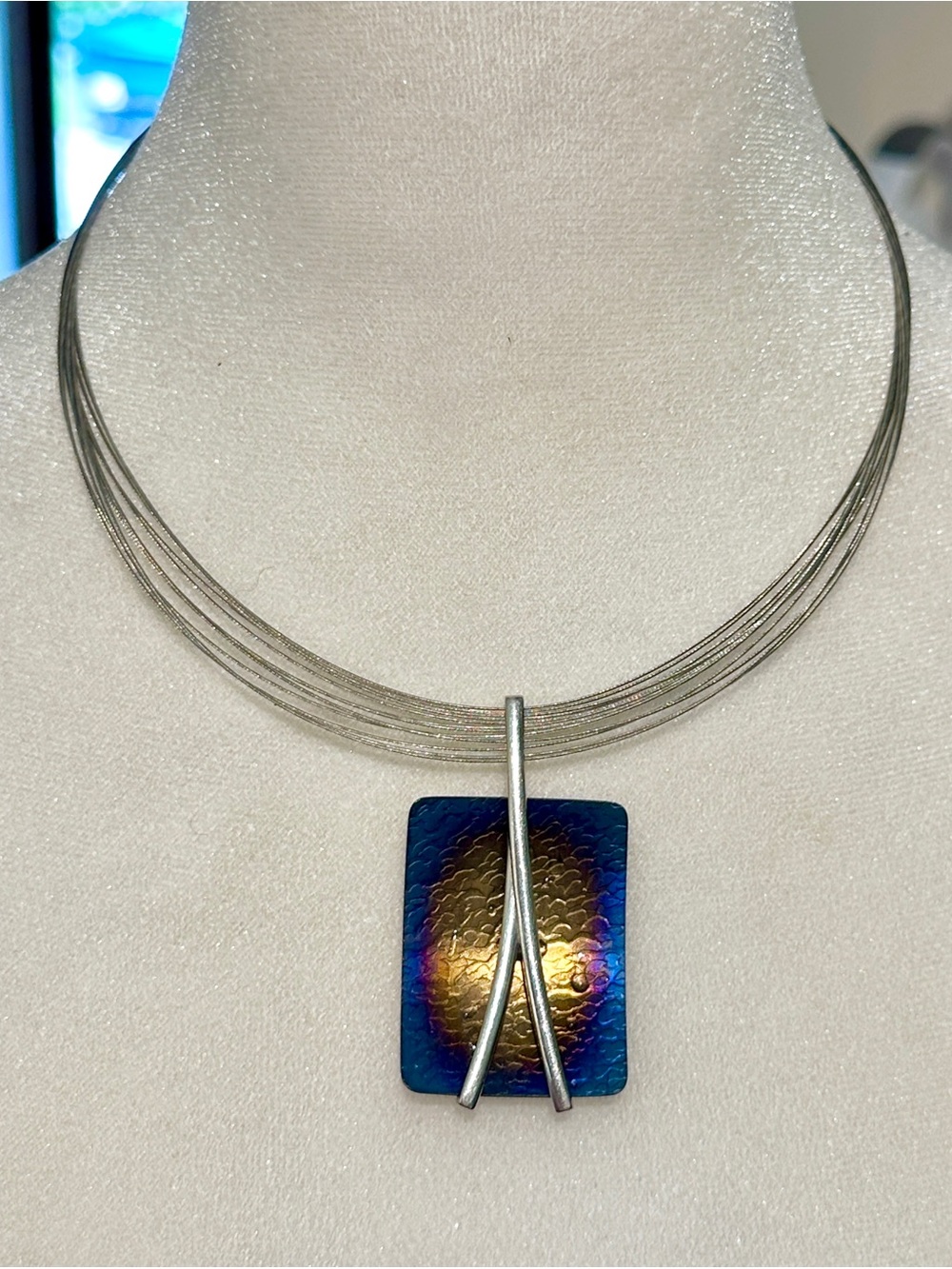 Annabel Design Multi-Strand Necklace with Blue-Purple Titanium Pendant - Picture 2 of 7